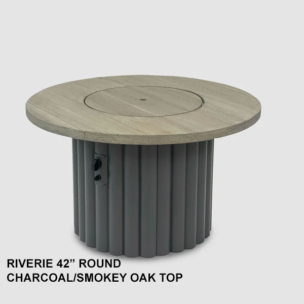Riverie 42" Smokey Oak Top Round Fire Table by Outdoor Great Room - Image 4